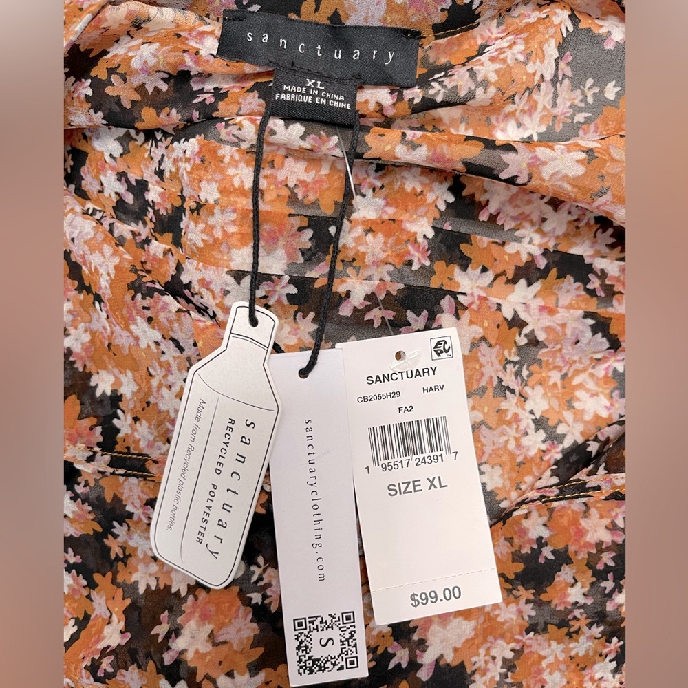 NWT Sanctuary Floral Pin Tuck Blouse sz XL - Picture 9 of 10